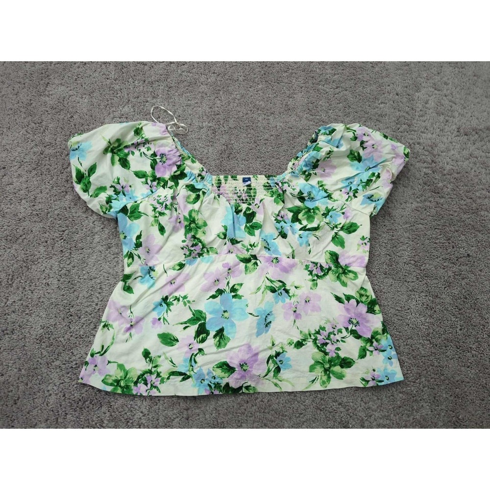 Old Navy Blouse Womens XXL Floral Smocked Puff Sleeve Cropped Boho Cottagecore